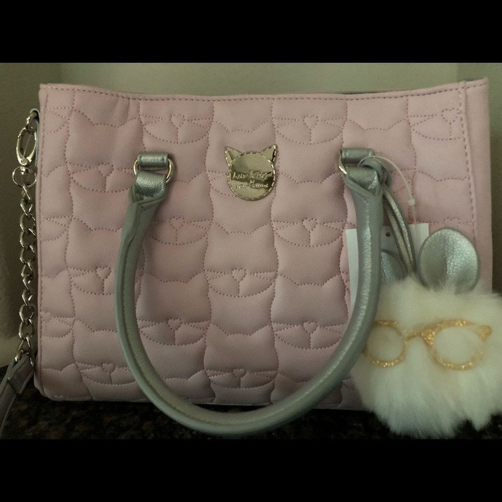 NWT Betsey Johnson light pink cat imprint purse